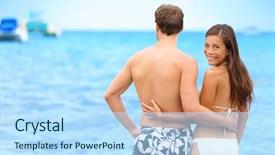  Presentation with lover - Slide deck consisting of bathing suit - couple beach portrait happy woman background and a light blue colored foreground