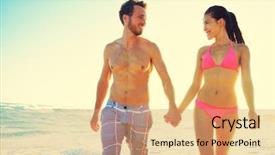  Presentation with honeymoon - Audience pleasing PPT theme consisting of bathing suit - honeymoon couple romantic in love backdrop and a coral colored foreground