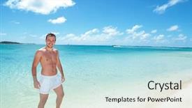  Presentation with horizon - PPT theme having bathing suit - man standing on the beach background and a  colored foreground