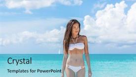  Presentation with hair loss - Beautiful slides featuring bathing suit - sexy asian bikini woman relaxing backdrop and a light blue colored foreground