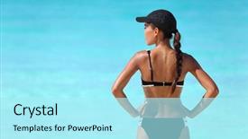  Presentation with health detox infused water - Slides featuring bathing suit - sexy sporty bikini woman looking background and a arctic colored foreground