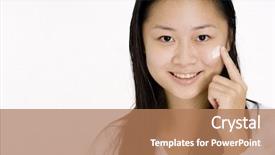  Presentation with cream - Audience pleasing PPT theme consisting of bathrobe applying face cream backdrop and a coral colored foreground
