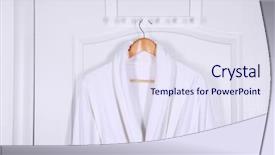  Presentation with white - Presentation theme consisting of bathrobe hanging on white door background and a sky blue colored foreground