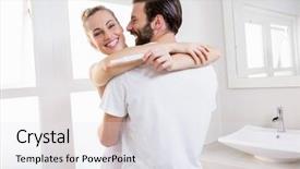  Presentation with pregnancy - Presentation design consisting of bathrobe looking at pregnancy test background and a sky blue colored foreground