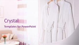  Presentation with white clay tiled roof - Colorful PPT layouts enhanced with bathrobes hanging on white door backdrop and a sky blue colored foreground