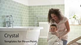  Presentation with bathroom - Beautiful PPT layouts featuring bathroom - mother drying son with towel backdrop and a light gray colored foreground