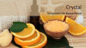  Presentation with aromatherapy oil - Cool new PPT theme with bathroom accessories orange fruit backdrop and a coral colored foreground