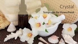  Presentation with aromatherapy oil - PPT theme with bathroom-accessories-with-aromatherapy-essential background and a coral colored foreground