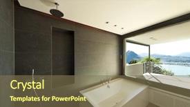  Presentation with apartment - Slide set with bathroom design - modern apartment bath with panoramic background and a violet colored foreground