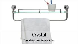 Presentation with rail - Slides featuring bathroom display with glass toothbrushes and fresh towel hanging from rail background and a white colored foreground