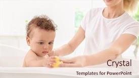  Presentation with mother baby - Slide deck with bathroom duck - mother bathing baby at home background and a lemonade colored foreground