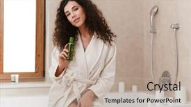  Presentation with holding hands - Presentation consisting of bathroom holding shower gel shampoo background and a mint green colored foreground