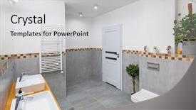  Presentation with tiles - Audience pleasing theme consisting of bathroom interior with gray tile backdrop and a light gray colored foreground