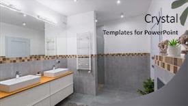  Presentation with of a gray wolf - Theme enhanced with bathroom interior with gray tile background and a light gray colored foreground