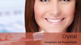  Presentation with lifestyle - Theme enhanced with closeup portrait of beautiful young woman brushing her teeth in bathroom perfect smile dental care healthy lifestyle concept background and a red colored foreground