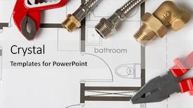  Presentation with plumbing - PPT layouts consisting of bathroom renovation - plumbing tools on blueprint background and a light gray colored foreground