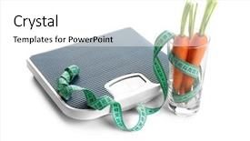  Presentation with carrots - Presentation theme featuring bathroom scale with carrots on white background background and a white colored foreground