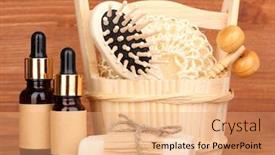  Presentation with bathroom - Beautiful presentation featuring bathroom-set-on-wooden-background backdrop and a coral colored foreground