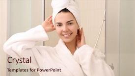  Presentation with young woman wearing boxer gloves - Slide set having bathroom showeringshower head - beautiful young woman wearing bathrobe background and a lemonade colored foreground