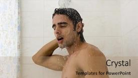  Presentation with greeiting show man - PPT theme having bathroom showeringshower head - close-up of a man taking background and a coral colored foreground