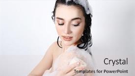  Presentation with weight loss woman showing - PPT theme having bathroom showeringshower head - young woman taking shower background and a lemonade colored foreground