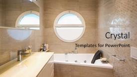  Presentation with elegant 50th anniversary - Beautiful PPT theme featuring bathroom with mosaic and circular backdrop and a coral colored foreground