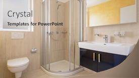  Presentation with cabinet - Presentation with bathroom with toilet cabinet with sink and mirror and shower nobody inside background and a soft green colored foreground