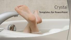  Presentation with tub - Presentation having bathtime girl's feet sticking out from bath tub background and a soft green colored foreground