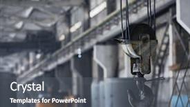  Presentation with crane hook - Colorful slide set enhanced with mechanical engineering load part - hook of crane in factory backdrop and a gray colored foreground