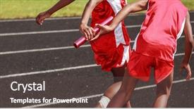  Presentation with baton - Slide deck with baton in a relay race background and a tawny brown colored foreground