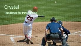  Presentation with baseball - Colorful slide deck enhanced with batter catcher and umpire backdrop and a tawny brown colored foreground