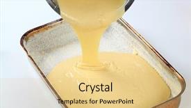  Presentation with baking - Colorful presentation theme enhanced with battered - pouring batter into baking pan backdrop and a  colored foreground