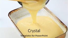  Presentation with baking - Presentation consisting of battered - pouring batter into baking pan background and a blonde colored foreground