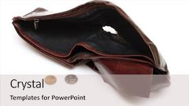  Presentation with empty - Colorful slide deck enhanced with battered empty purse with tear backdrop and a light gray colored foreground