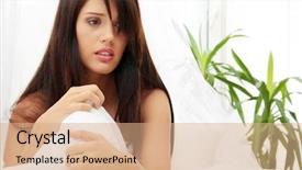  Presentation with bed - Beautiful slide deck featuring battered women - young beautiful caucasian woman backdrop and a coral colored foreground