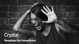  Presentation with brick - Theme enhanced with battered young woman sitting near background and a dark gray colored foreground