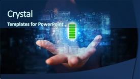  Presentation with battery - Slide deck having batteries - elegant hand holding battery background and a ocean colored foreground