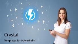  Presentation with battery - PPT layouts having batteries - young smiling person presenting battery background and a light blue colored foreground