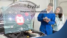  Presentation with engineering - Beautiful slide set featuring batteries cars - engineering interface against customer listening backdrop and a light gray colored foreground