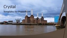  Presentation with thermal power station boiler - Theme enhanced with battersea power station in london background and a light blue colored foreground