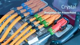  Presentation with electric car battery - Theme with battery-and-wire-installed background and a ocean colored foreground