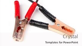 Presentation with cables - Colorful PPT layouts enhanced with battery-cables-with-positive backdrop and a sky blue colored foreground