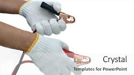  Presentation with caring hands - Presentation theme having battery charging - hands and gloves with car background and a white colored foreground