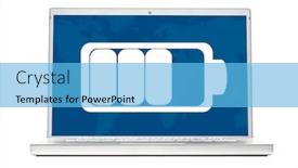 Presentation with battery - Cool new slide set with battery is getting low on modern laptop isolated on white background backdrop and a light blue colored foreground