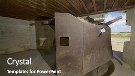  Presentation with battery - Slide set featuring battery of longues sur mer normandy france background and a tawny brown colored foreground