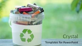  Presentation with bin - PPT theme having battery-recycle-bin-with-old background and a seafoam green colored foreground