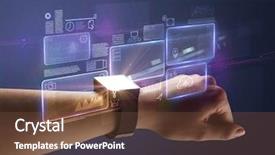  Presentation with labels - Colorful PPT layouts enhanced with battery storage - female hand wearing smartwatch backdrop and a  colored foreground