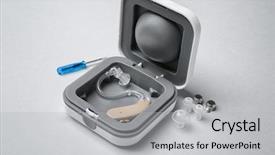  Presentation with hearing aid - PPT theme with battery storage - hearing aid with accessories background and a light gray colored foreground