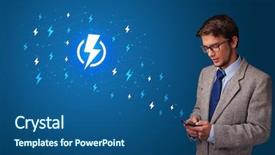  Presentation with brain power concept 3d - PPT theme consisting of battery storage - young person using phone background and a ocean colored foreground