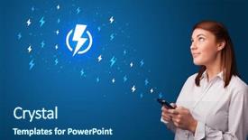  Presentation with brain power concept 3d - Slide deck consisting of battery storage - young person using phone background and a ocean colored foreground